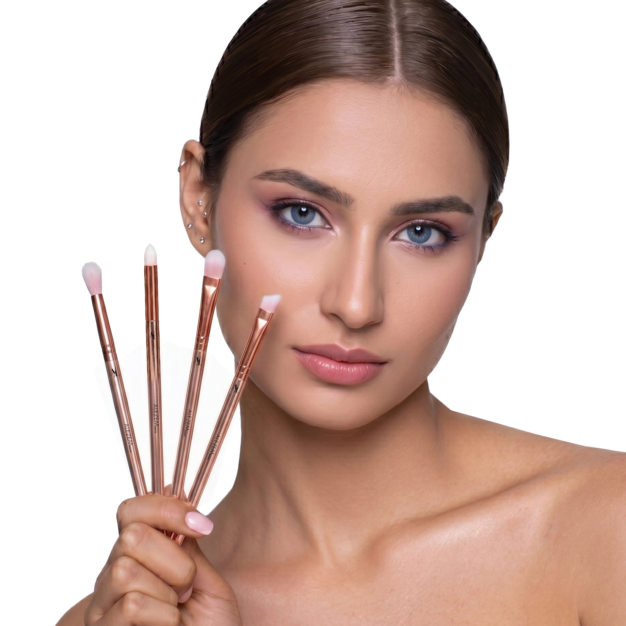 Alezem Set of 4 Eye Brushes in Rose Gold