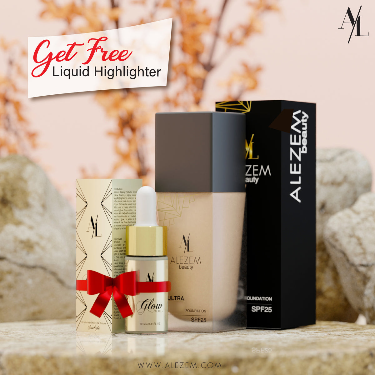 Buy Alezem HD Foundation and Get Free Glow Pearl Liquid Highlighter